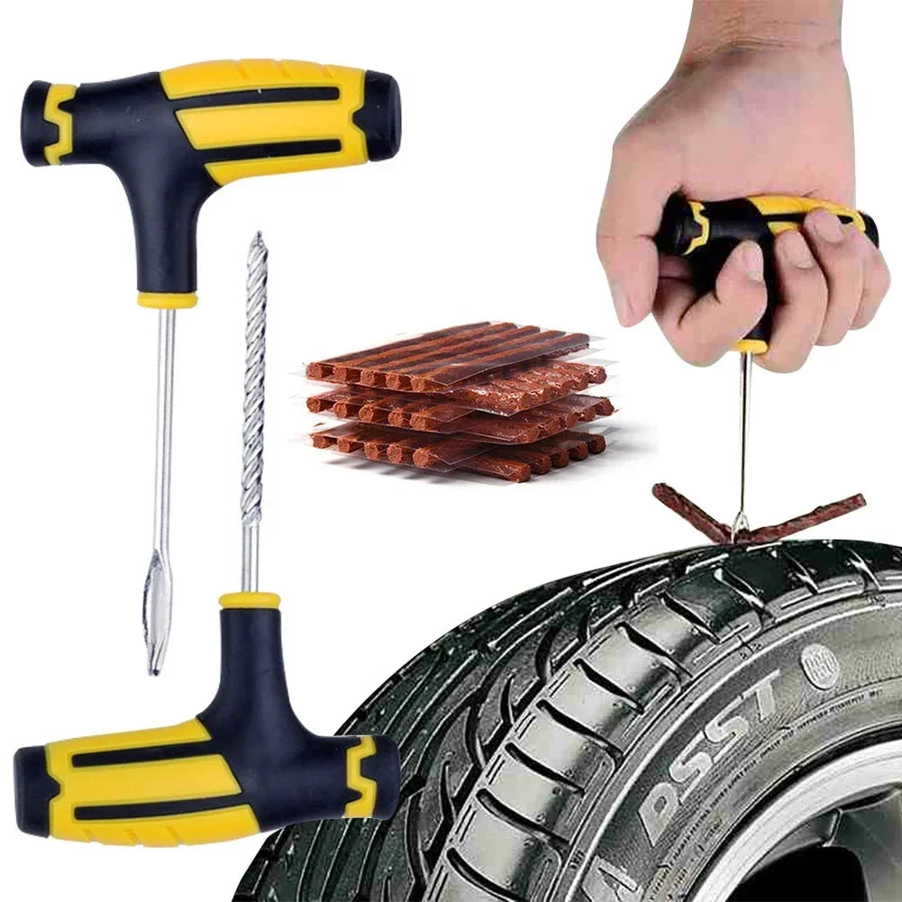 Tire Repair Kit for Car & Motorcycle: Tubeless Puncture Plug Tools with Rubber Strips, Studding Set – Auto/Bike Tire Repair Tool