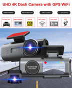 Dash Cam 4K UHD Recording Car Camera DVR Night Vision Video Recorder Built-In Wi-Fi