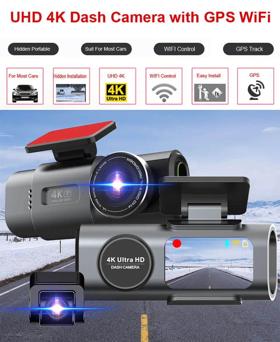 Dash Cam 4K UHD Recording Car Camera DVR Night Vision Video Recorder Built-In Wi-Fi