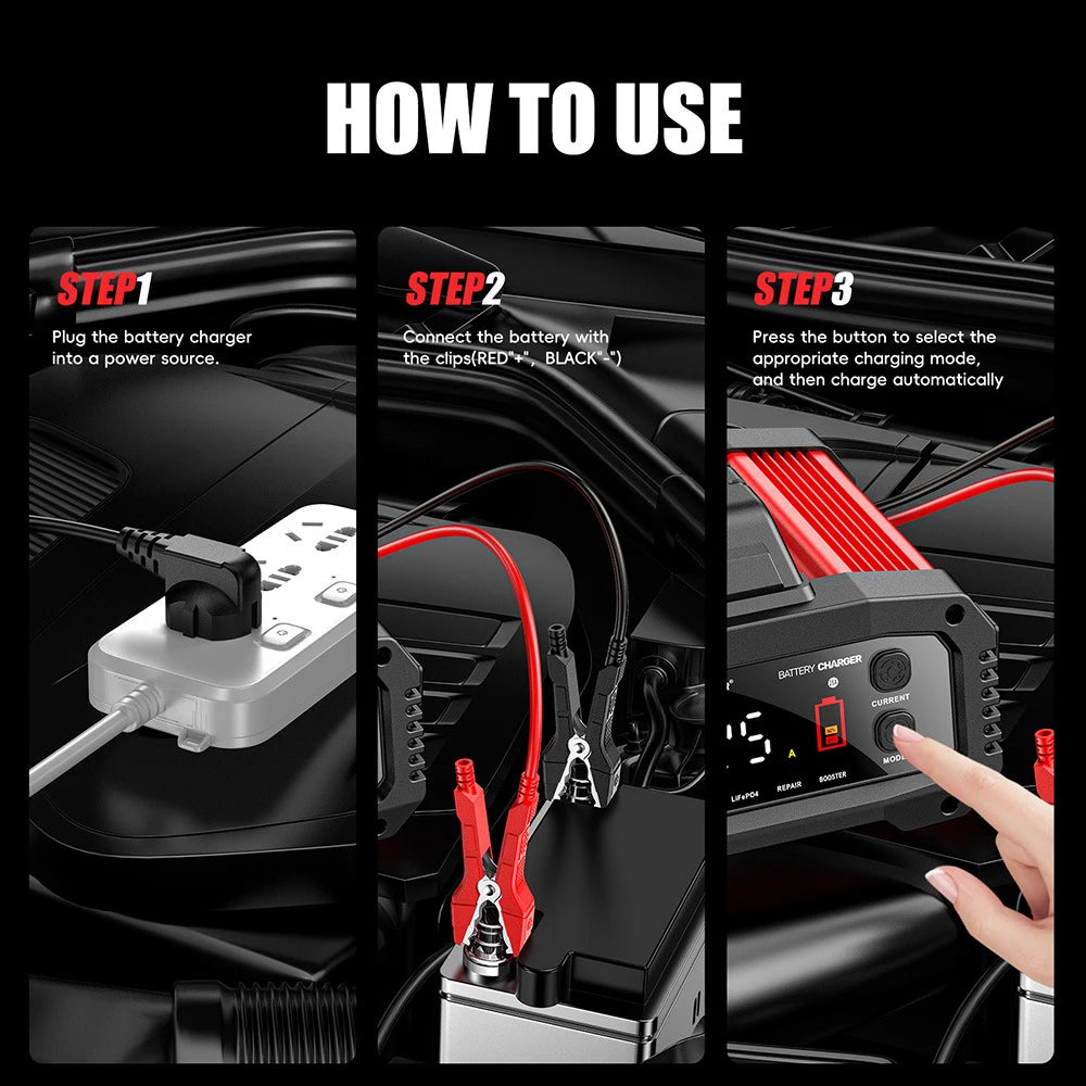 25A/15A Smart Car Battery Charger Car Booster Pulse Repair Portable