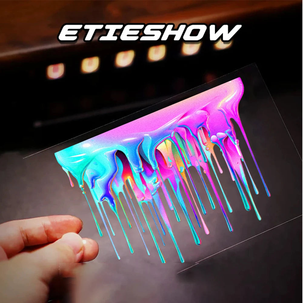 Car Interior Stickers with Dopamine Coloured Fluid Paint Vinyl Reflective Car Stickers for Car Bumpers and Trims