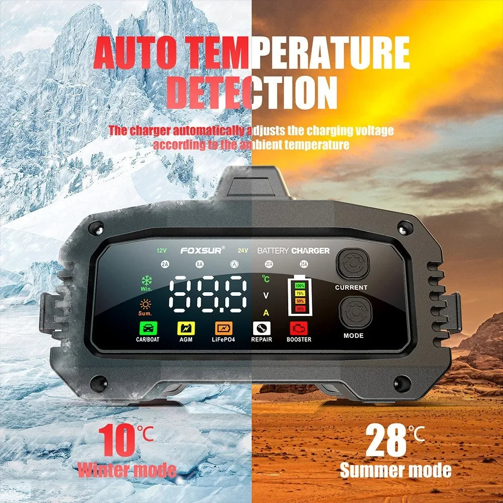 Portable 25A/15A Smart Car Battery Charger