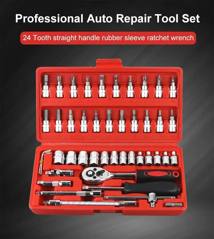 New 46-piece car repair tool kit 1/4 inch socket set