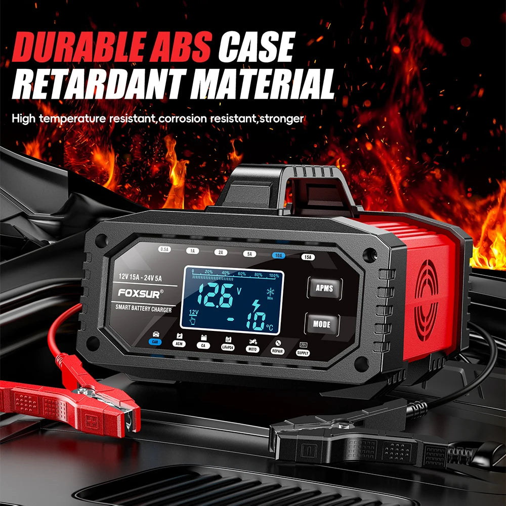 Car Battery Charger for Repair Car Maintainer Full Automatic LCD Display 12V/24V00W