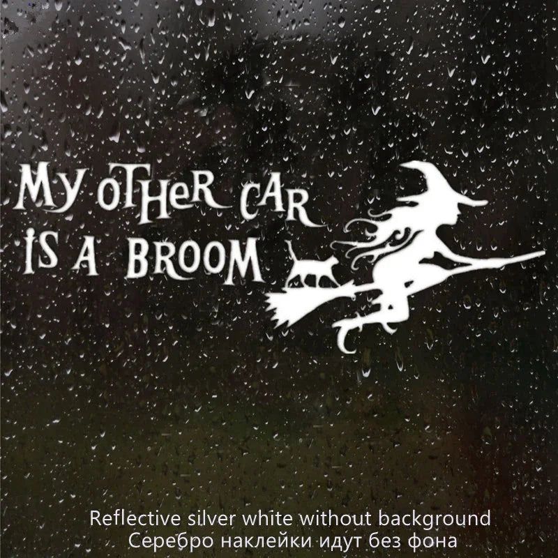 Car Stickers My Other Car Is A Broomstick Funny Witch Vinyl Sticker Car Bumper Car Window Body Decoration Decals,28cm*10cm