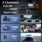 Dash Cam for Cars 3 Channel Car DVR 1080P Camera Video Recorder Front and Rear Inside View Camera