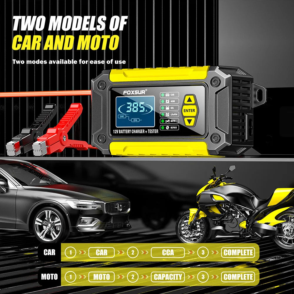 2 in 1 Smart Car Battery Charger System Tester