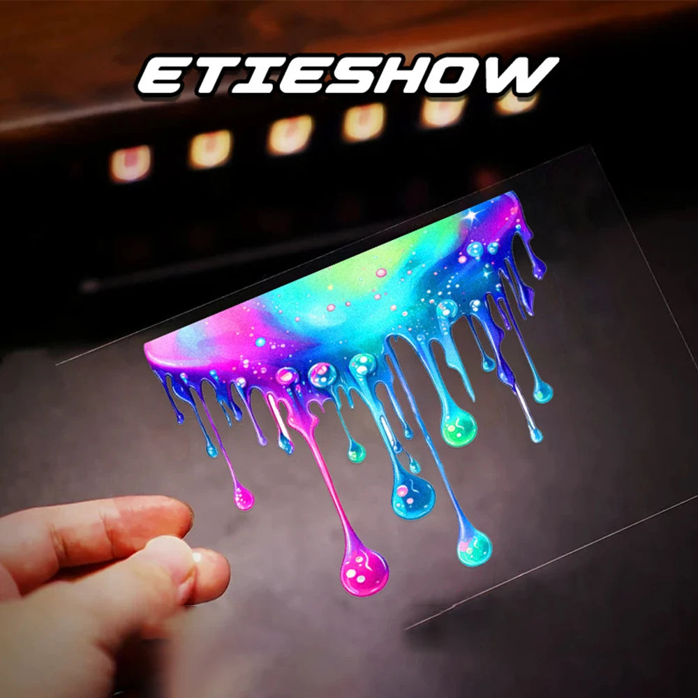 Car Interior Stickers with Dopamine Coloured Fluid Paint Vinyl Reflective Car Stickers for Car Bumpers and Trims