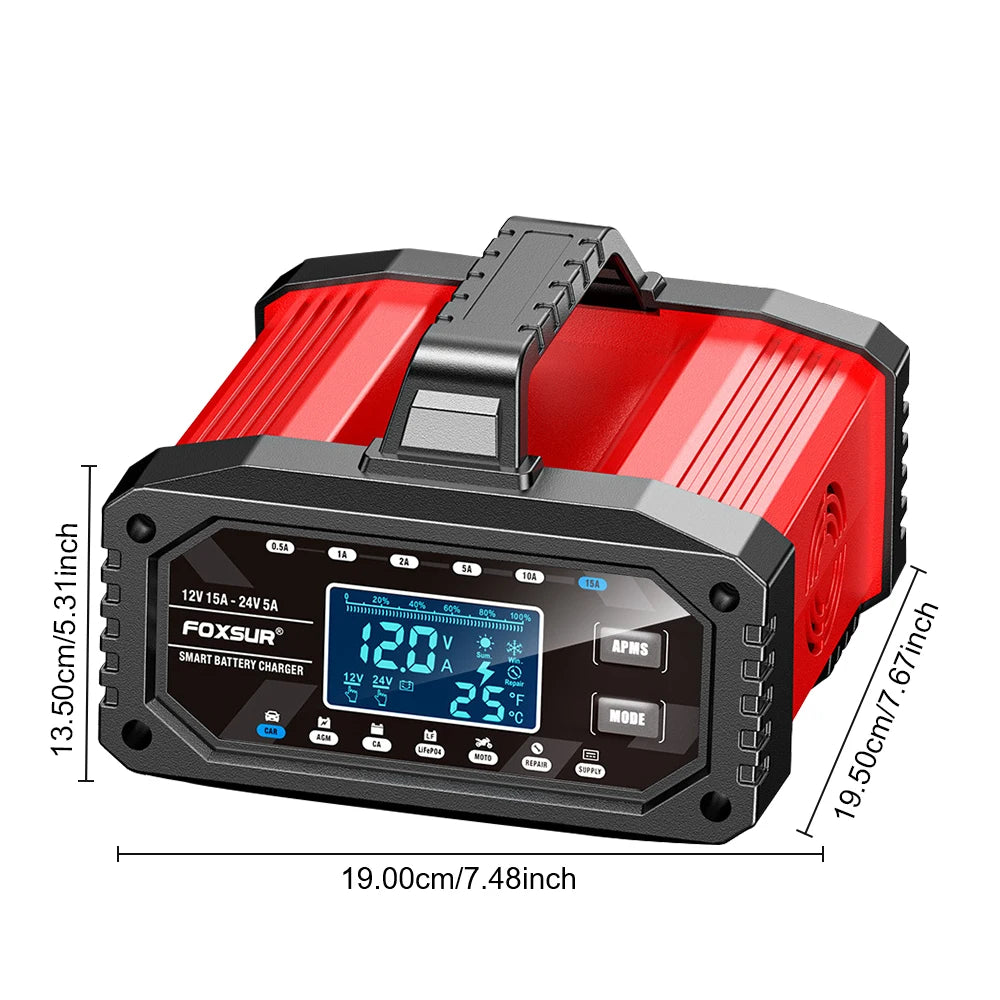 Car Battery Charger for Repair Car Maintainer Full Automatic LCD Display 12V/24V00W