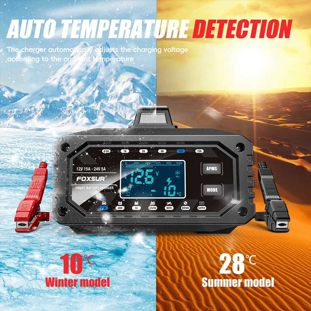Car Battery Charger for Repair Car Maintainer Full Automatic LCD Display 12V/24V00W