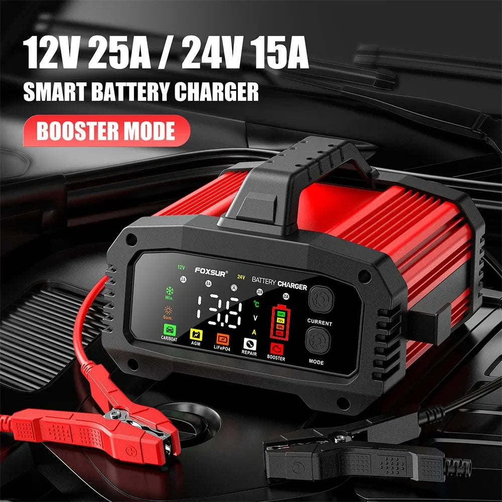 Portable 25A/15A Smart Car Battery Charger