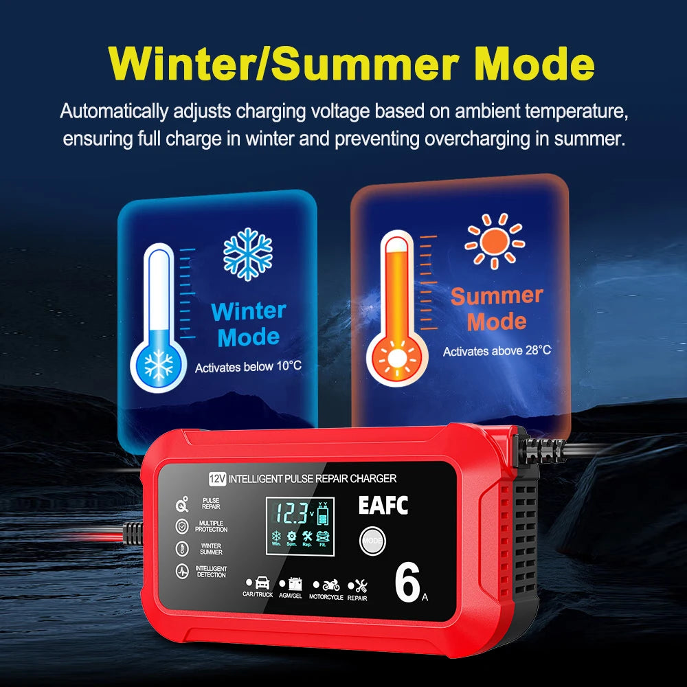 Car Battery Charger 6A 12V Car and Motorcycle Battery Charging Device