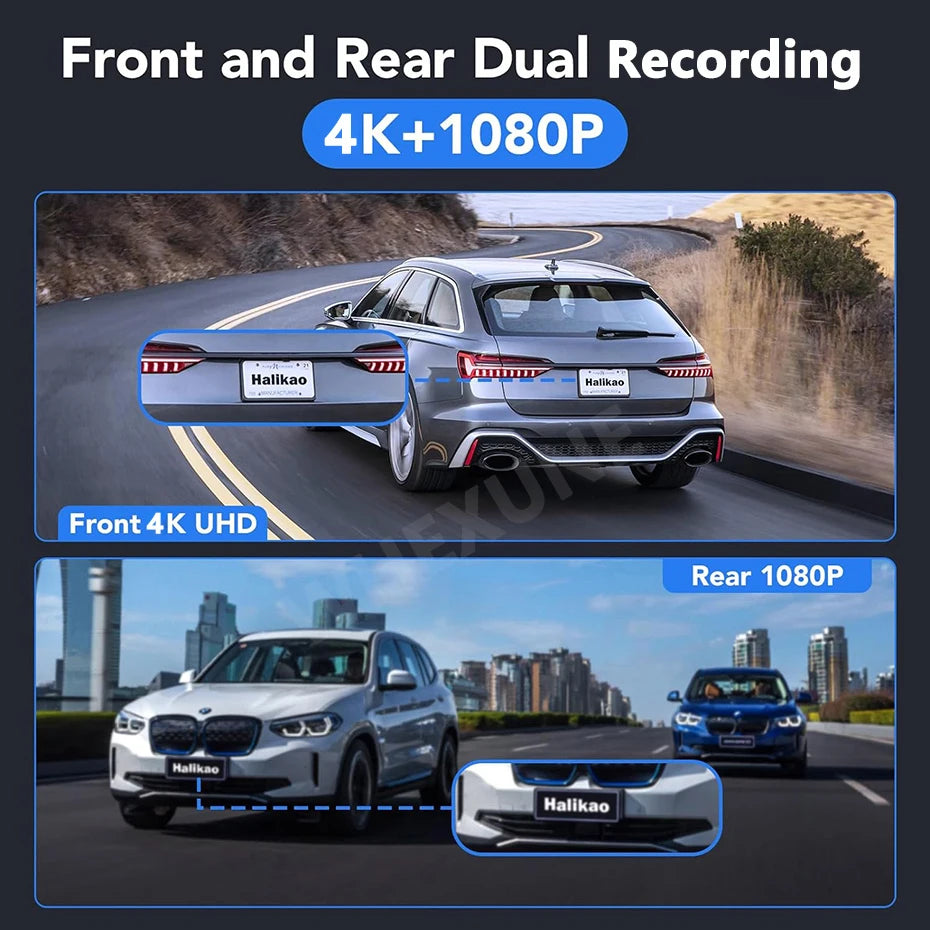 Dash Cam 4K UHD for Car Camera Front Rear Dual Lens With GPS WiFi 24h