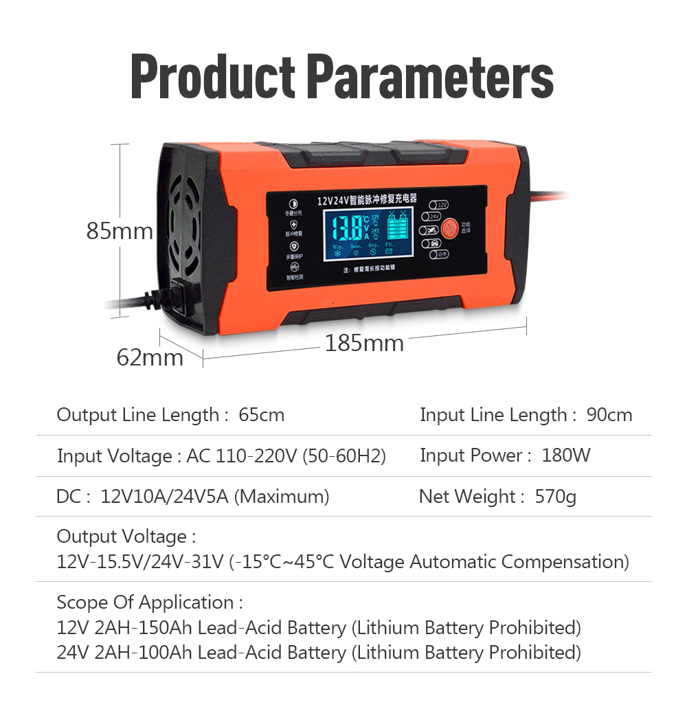 Car Battery Charger 10A 12V Automotive Battery Charger 24V 5A