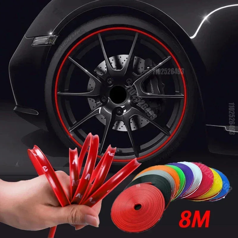 8M/ Roll Rim Blades Car Vehicle Color Wheel Rims Protectors Decor Strip Tire Guard Line Rubber Mounding Trim Tire Guard Line