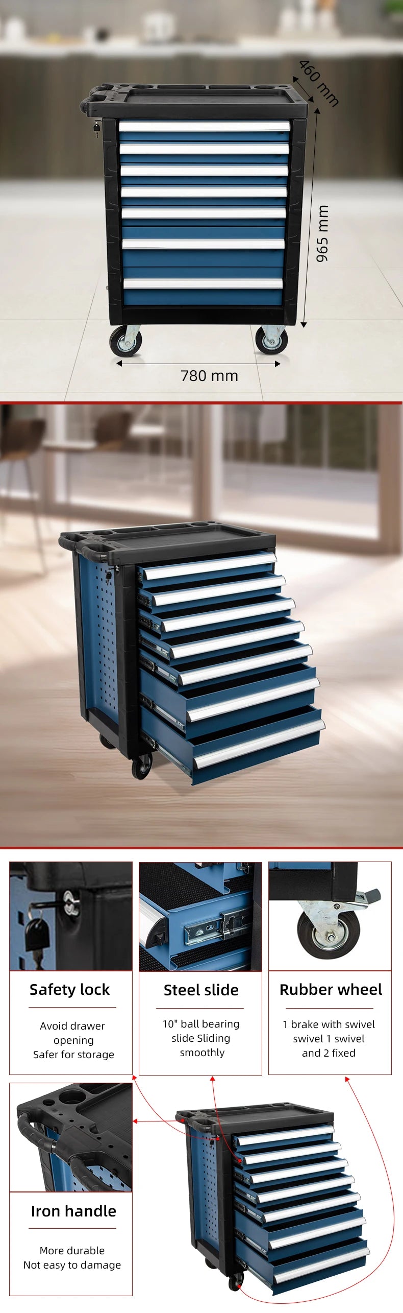 Neatly Professional Mechanic Blue Tools Cabinet Trolley