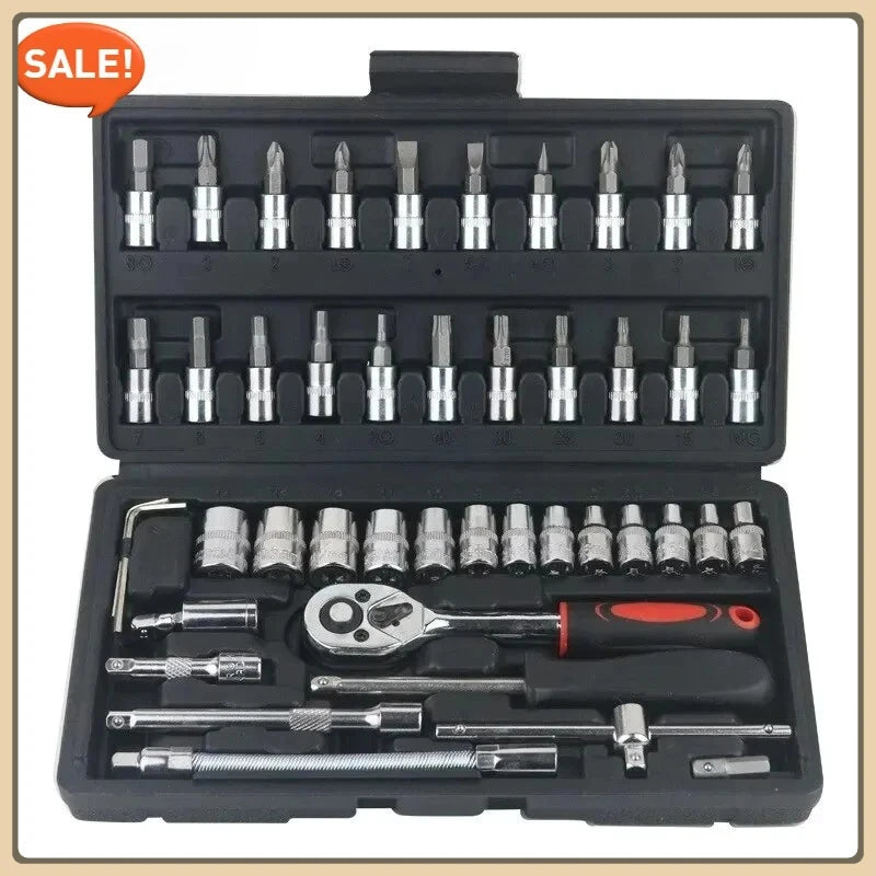 New 46-piece car repair tool kit 1/4 inch socket set
