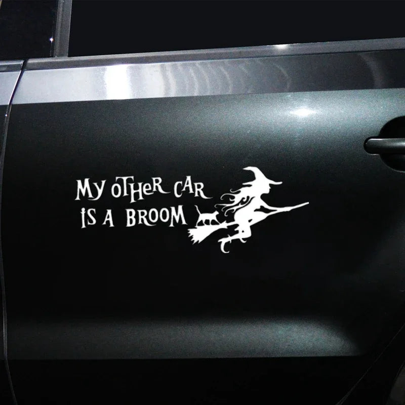 Car Stickers My Other Car Is A Broomstick Funny Witch Vinyl Sticker Car Bumper Car Window Body Decoration Decals,28cm*10cm