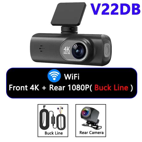 Dash Cam 4K UHD for Car Camera Front Rear Dual Lens With GPS WiFi 24h