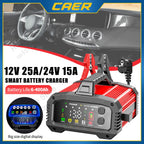 Car Battery Charger 25A/15A Intelligent Pulse Repair for 12V/24V