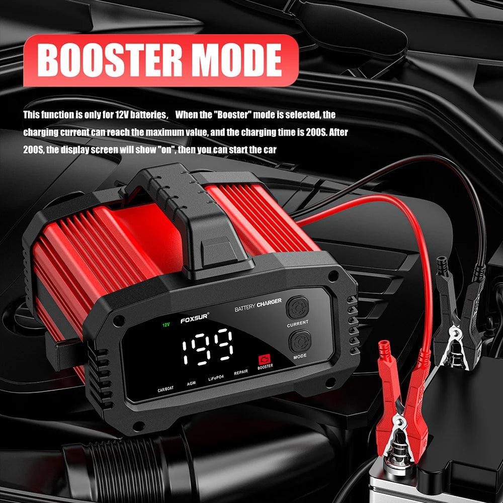 Car Battery Charger 25A/15A Intelligent Pulse Repair for 12V/24V