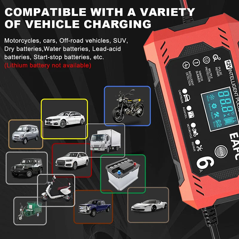 Car Battery Charger 6A 12V Car and Motorcycle Battery Charging Device