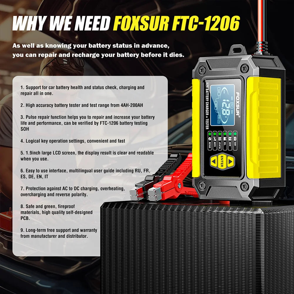 2 in 1 Smart Car Battery Charger System Tester