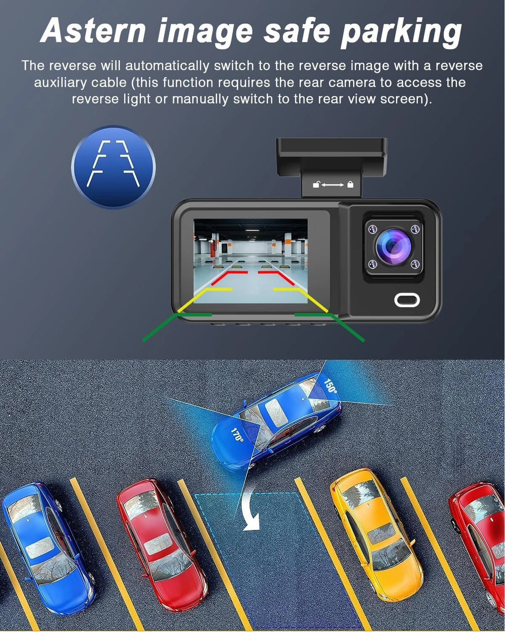 Dash Cam for Cars 3 Channel Car DVR 1080P Camera Video Recorder Front and Rear Inside View Camera