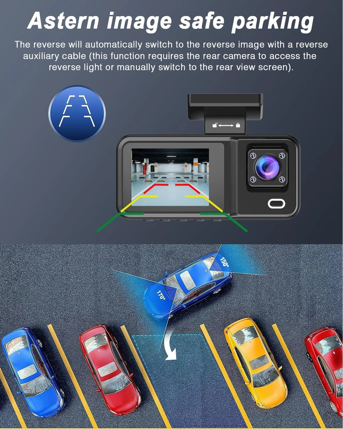 Dash Cam for Cars 3 Channel Car DVR 1080P Camera Video Recorder Front and Rear Inside View Camera