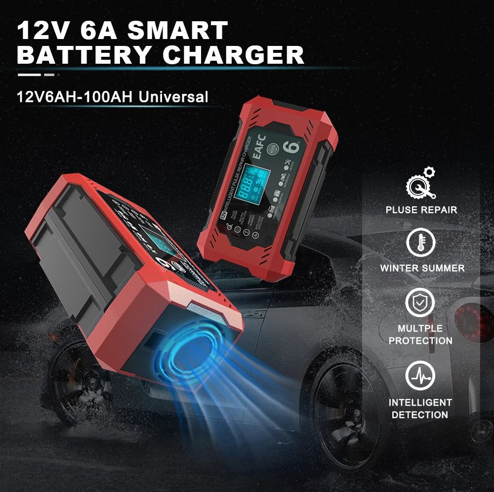Car Battery Charger 6A 12V Car and Motorcycle Battery Charging Device