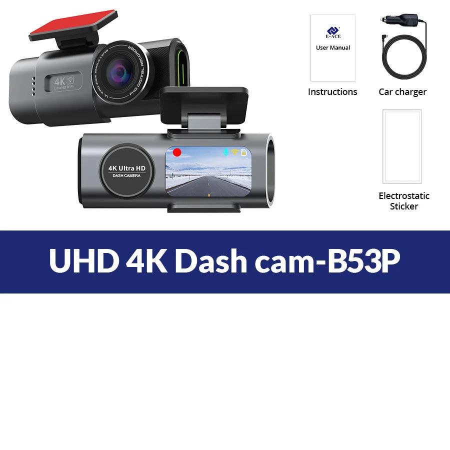 Dash Cam 4K UHD Recording Car Camera DVR Night Vision Video Recorder Built-In Wi-Fi