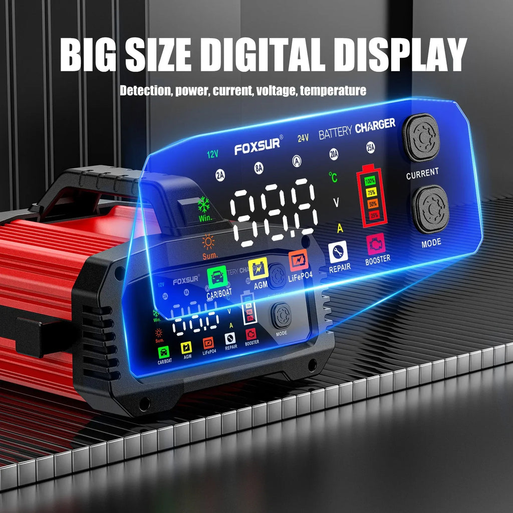 Portable 25A/15A Smart Car Battery Charger