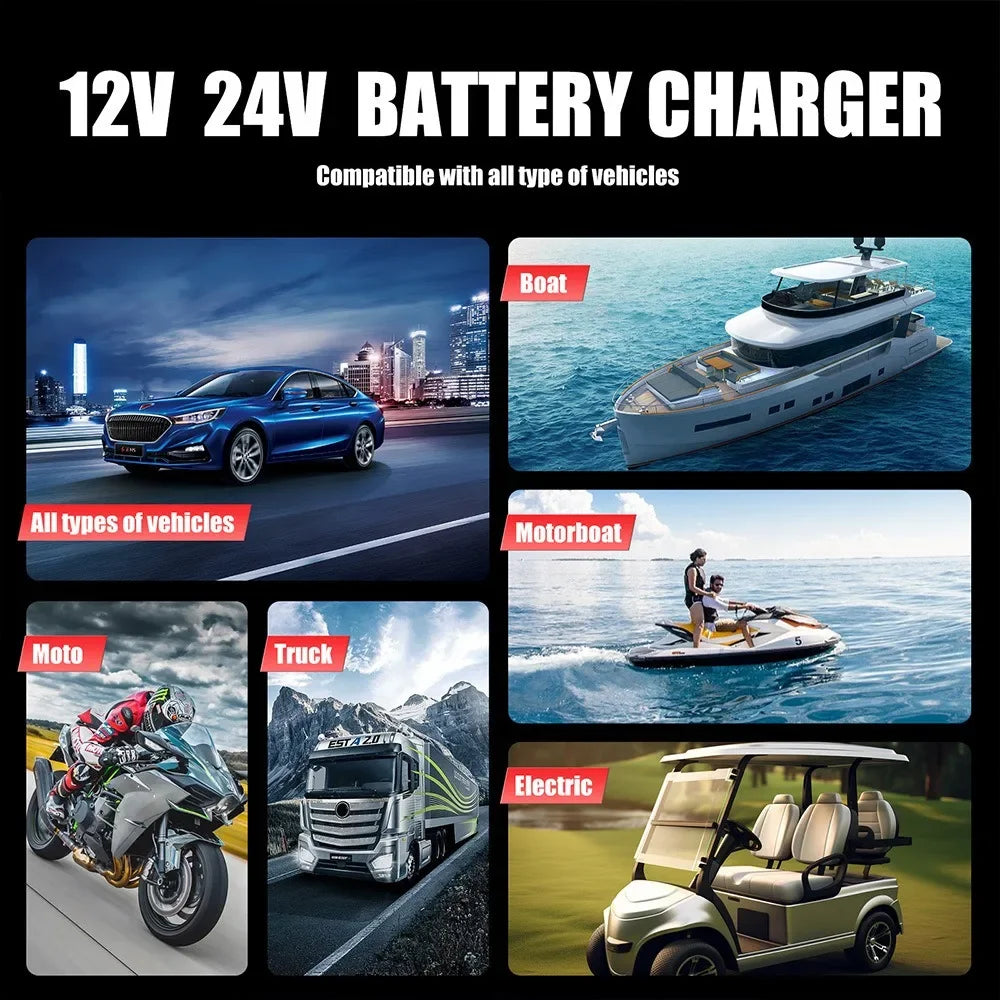 Portable 25A/15A Smart Car Battery Charger