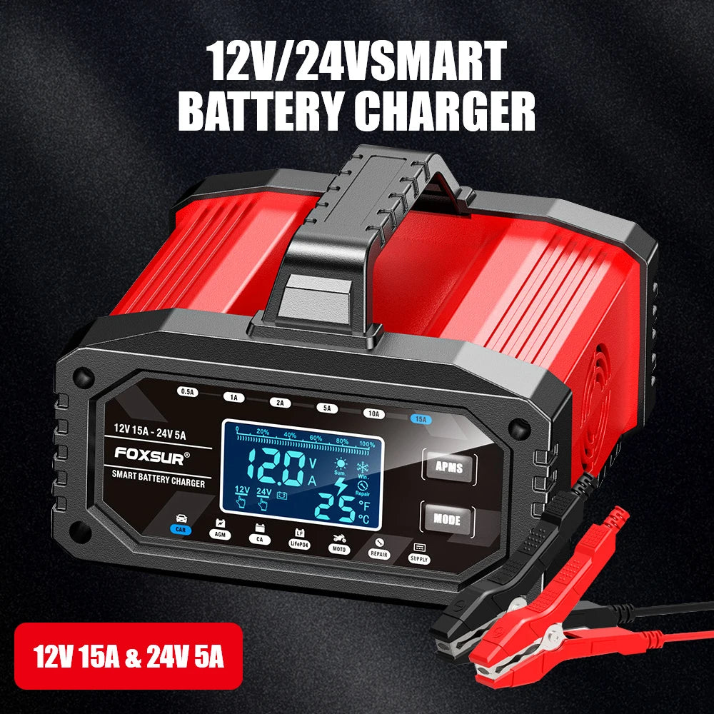 Car Battery Charger for Repair Car Maintainer Full Automatic LCD Display 12V/24V00W