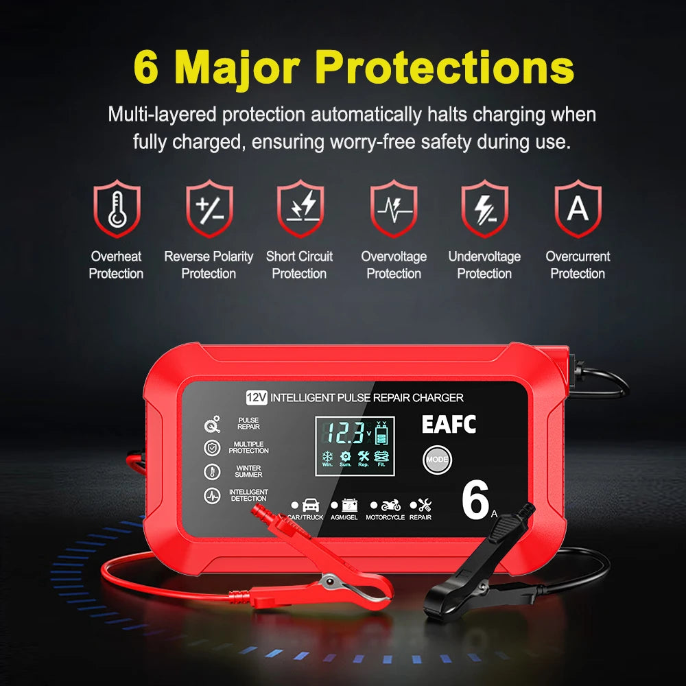 Car Battery Charger 6A 12V Car and Motorcycle Battery Charging Device