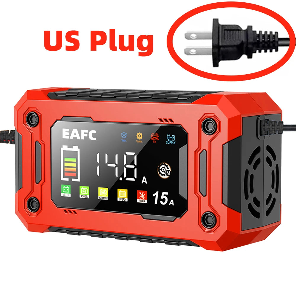 12V 15A Car Battery Charger Larger LCD Display Smart Charger for Car Truck Boat