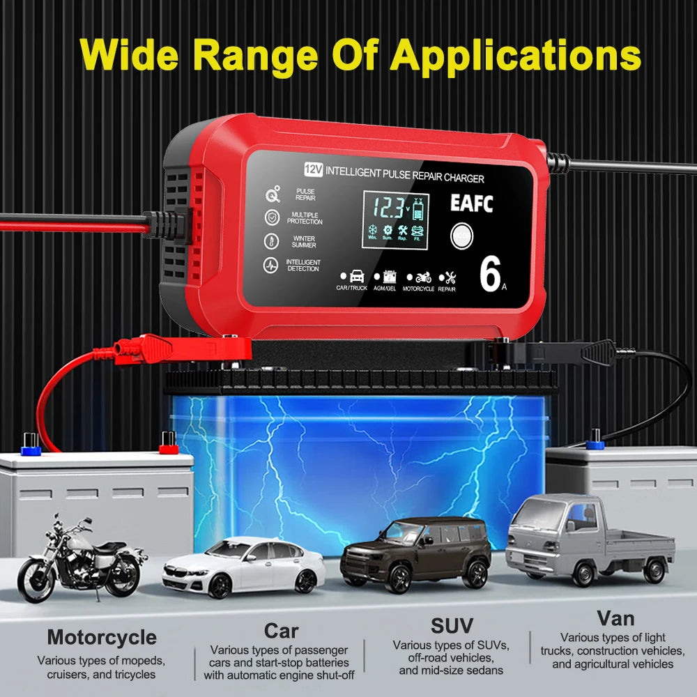 Car Battery Charger 6A 12V Car and Motorcycle Battery Charging Device