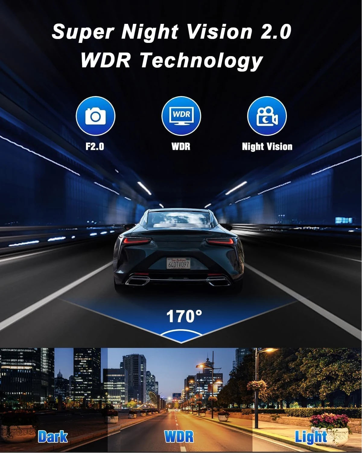 Dash Cam for Cars 3 Channel Car DVR 1080P Camera Video Recorder Front and Rear Inside View Camera