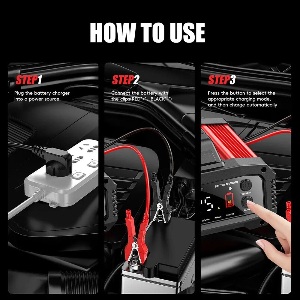 Portable 25A/15A Smart Car Battery Charger