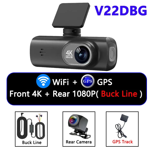 Dash Cam 4K UHD for Car Camera Front Rear Dual Lens With GPS WiFi 24h