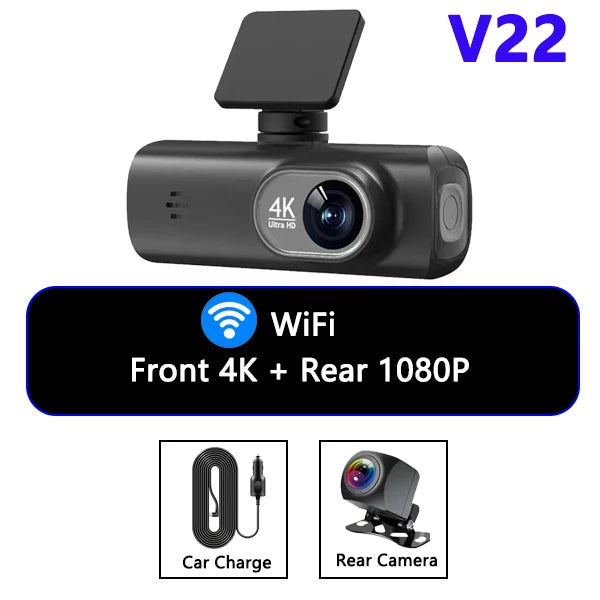 Dash Cam 4K UHD for Car Camera Front Rear Dual Lens With GPS WiFi 24h