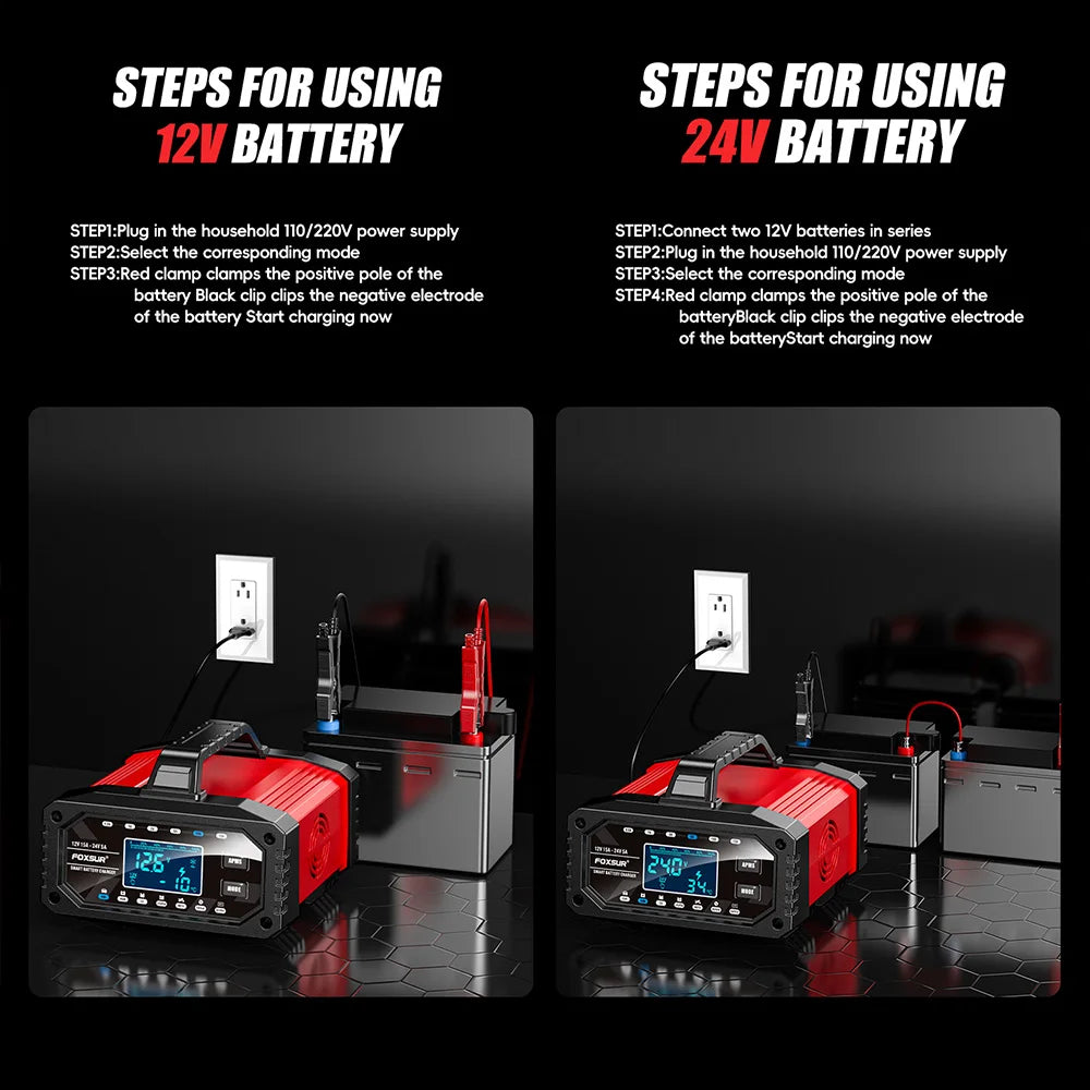 15A 12V 24V 5A Car Battery Charger