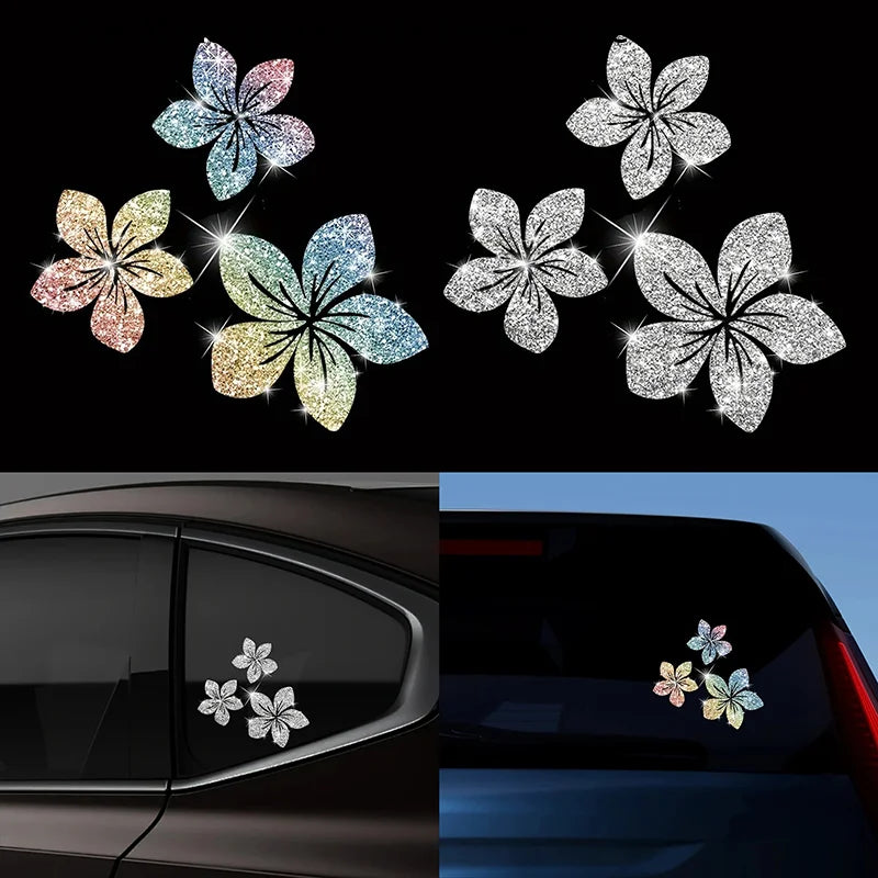 Floral Glitter Decorative Car Stickers Waterproof DlY Sticker Self Adhesive Vinyl Easy to Install for Cars, Motorcycles, Trucks
