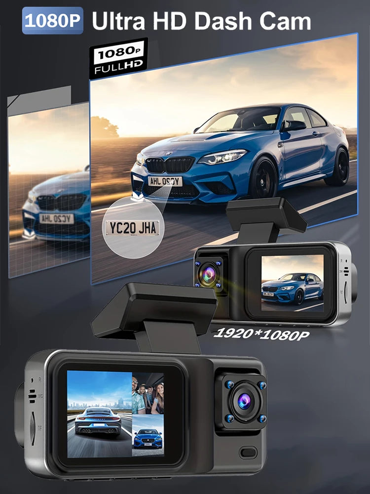 Dash Cam for Cars 3 Channel Car DVR 1080P Camera Video Recorder Front and Rear Inside View Camera